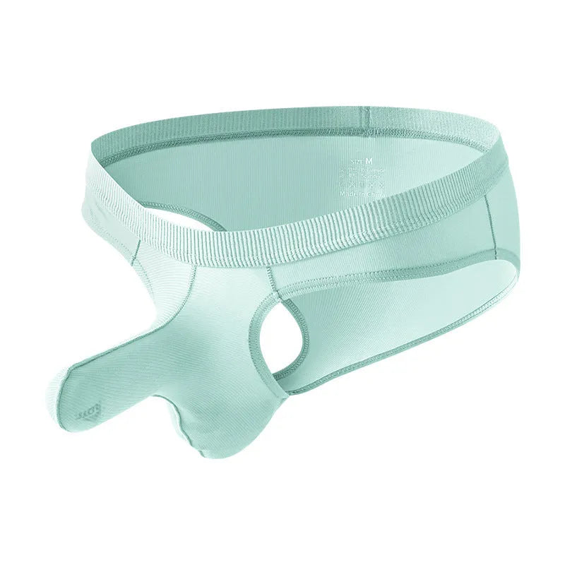 Men's black low-waist Ice Silk briefs underwear on a plain background
