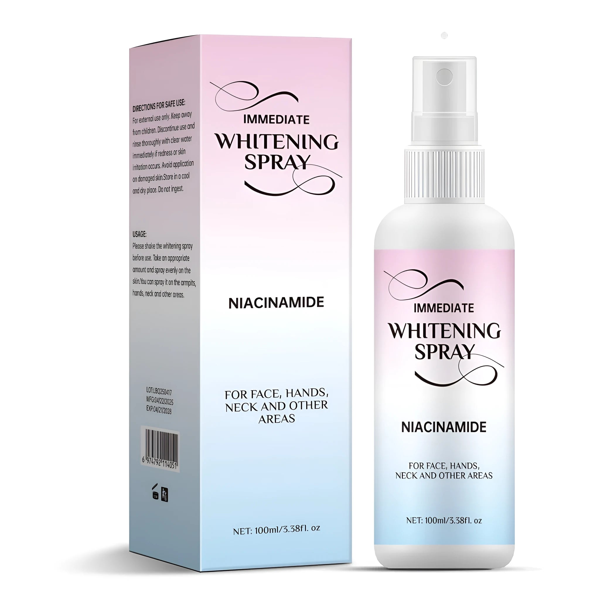Whitening spray bottle for skin brightening with sweat-proof protection