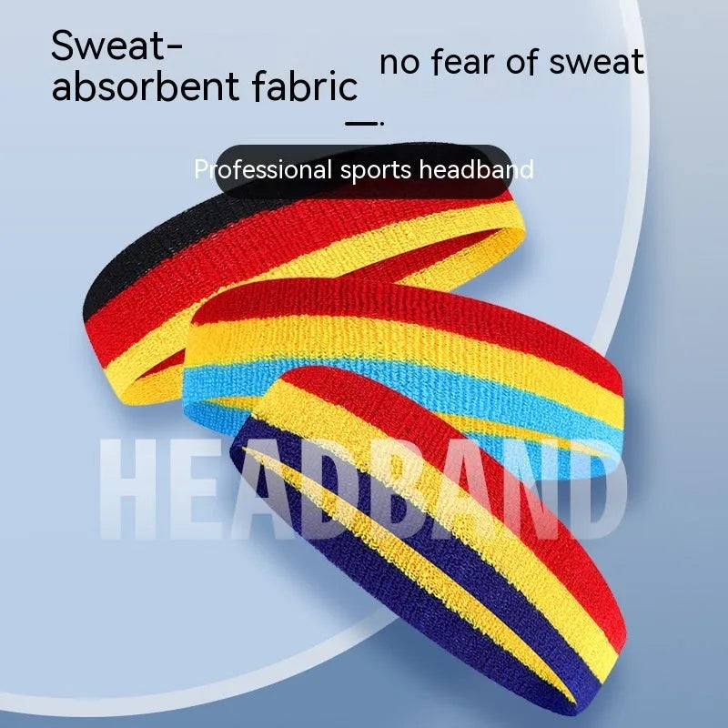 Multi-colour sports headband for adults in seven colour combinations including black red yellow