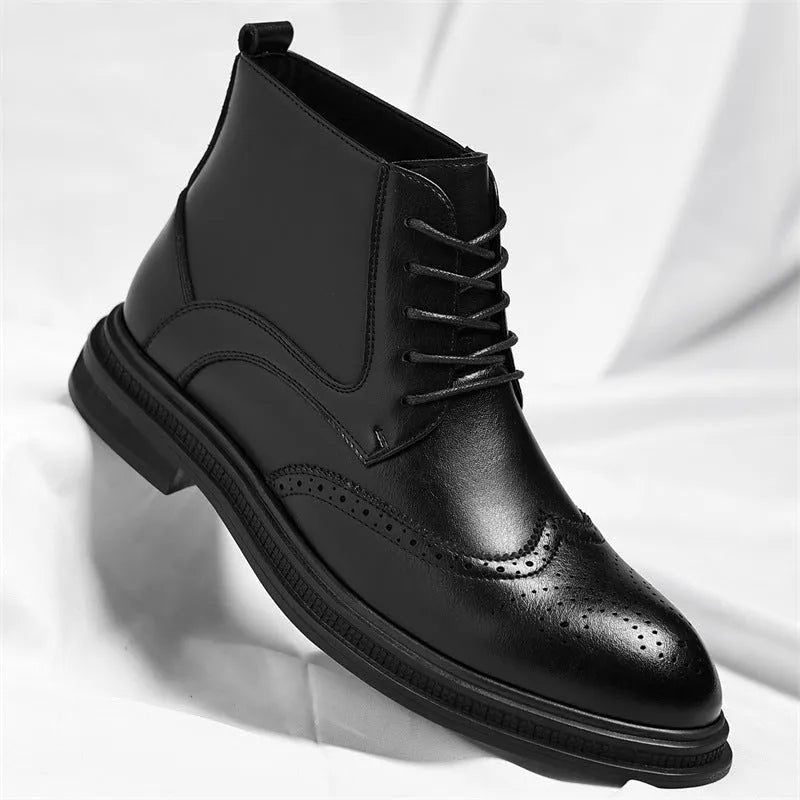 Men's leather Martin boots in black or brown, lace-up ankle style, sizes 37-48, optional wool lining