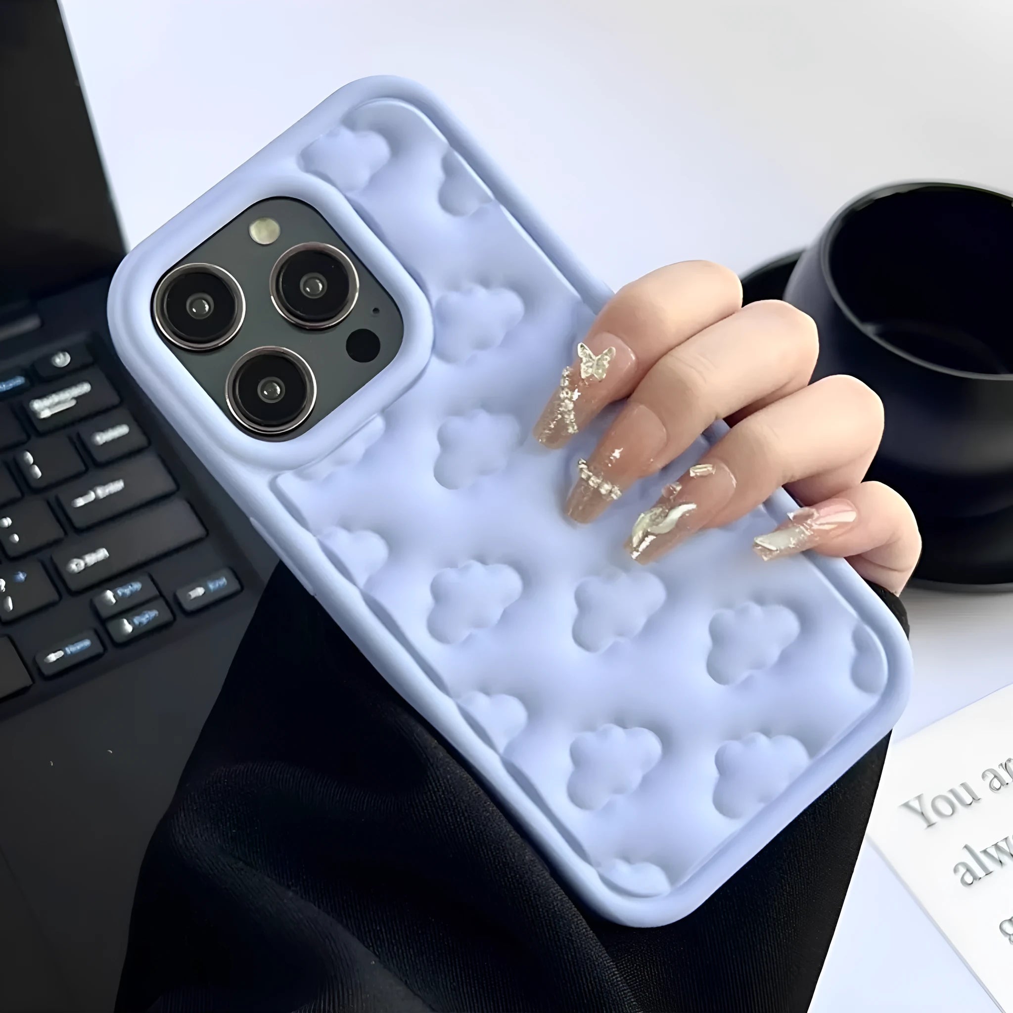 Hand Oil Three-Dimensional Cloud Phone Case TPU Embossed Shockproof Cover for iPhone 11 12 13 14 Pro Max Anti-Fingerprint Japanese Korean Style
