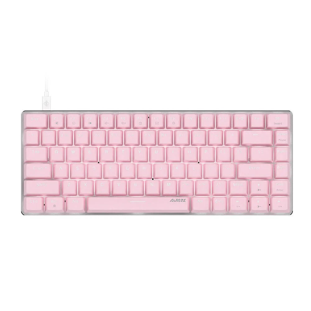 82-key mechanical keyboard with white backlight and metal construction showing red or green switch options