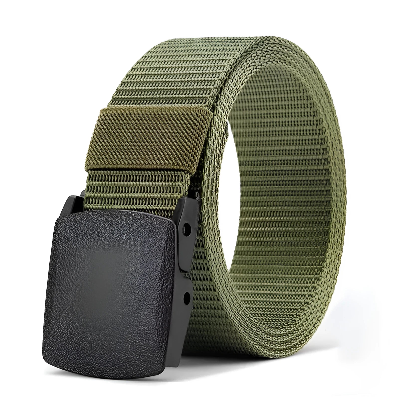 Men's nylon tactical belt 120cm with plastic buckle in black fabric strap