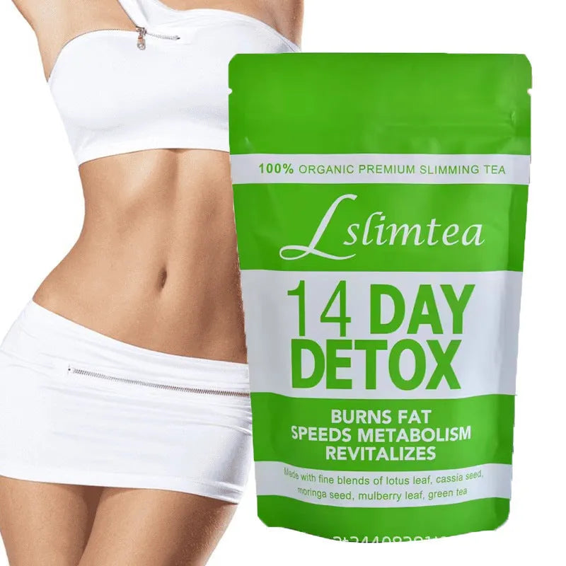Box of 14-day herbal detox tea containing 14 individual 3g sachets.