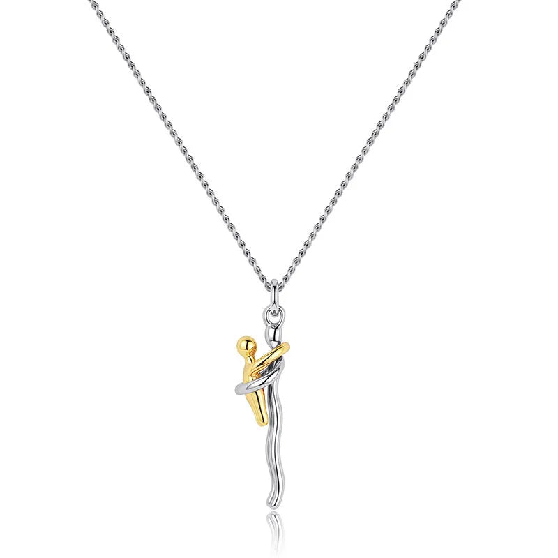 Geometric copper pendant necklace with brass O-link chain in pastoral style, available in gold or silver finish.