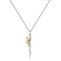 Geometric copper pendant necklace with brass O-link chain in pastoral style, available in gold or silver finish.