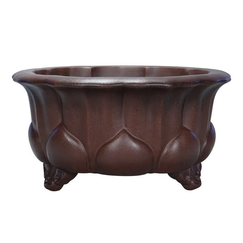 Square purple-red clay succulent pot measuring 37cm wide, showcasing classical Chinese style on a wooden surface.