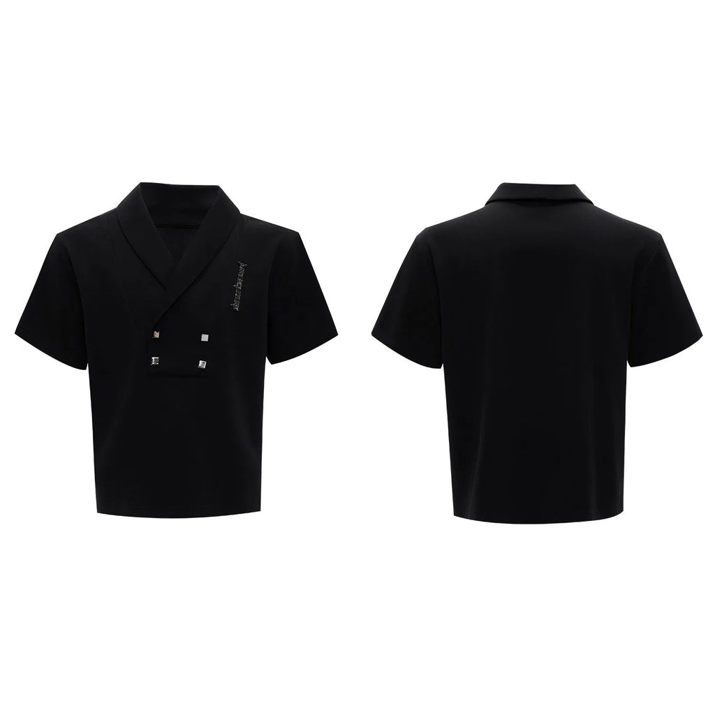 Men's dark grey cotton sports suit with padded shoulders, featuring a V-neck short-sleeve shirt and matching shorts.