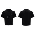 Men's dark grey cotton sports suit with padded shoulders, featuring a V-neck short-sleeve shirt and matching shorts.