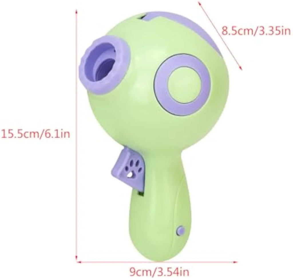 Green dog treat launcher toy for interactive pet play and remote feeding