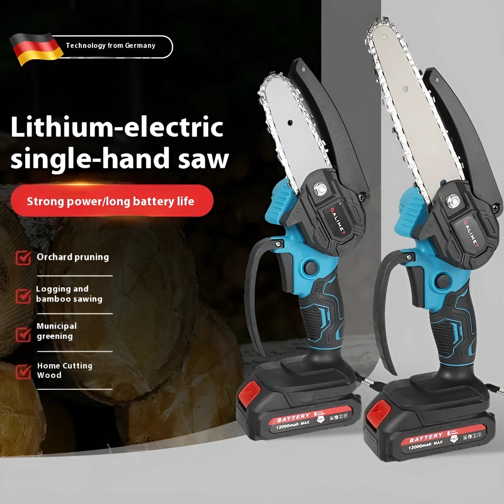 6-inch rechargeable electric chainsaw with dual battery and plastic box, 600W portable cordless saw