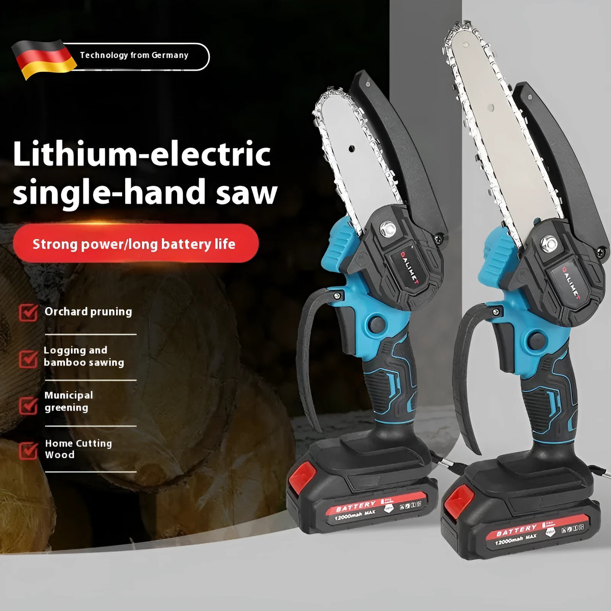 6-inch rechargeable electric chainsaw with dual battery and plastic box, 600W portable cordless saw