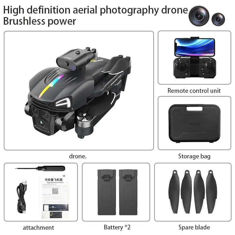 C15S brushless UAV in black with HD camera, obstacle avoidance sensors, and plastic body