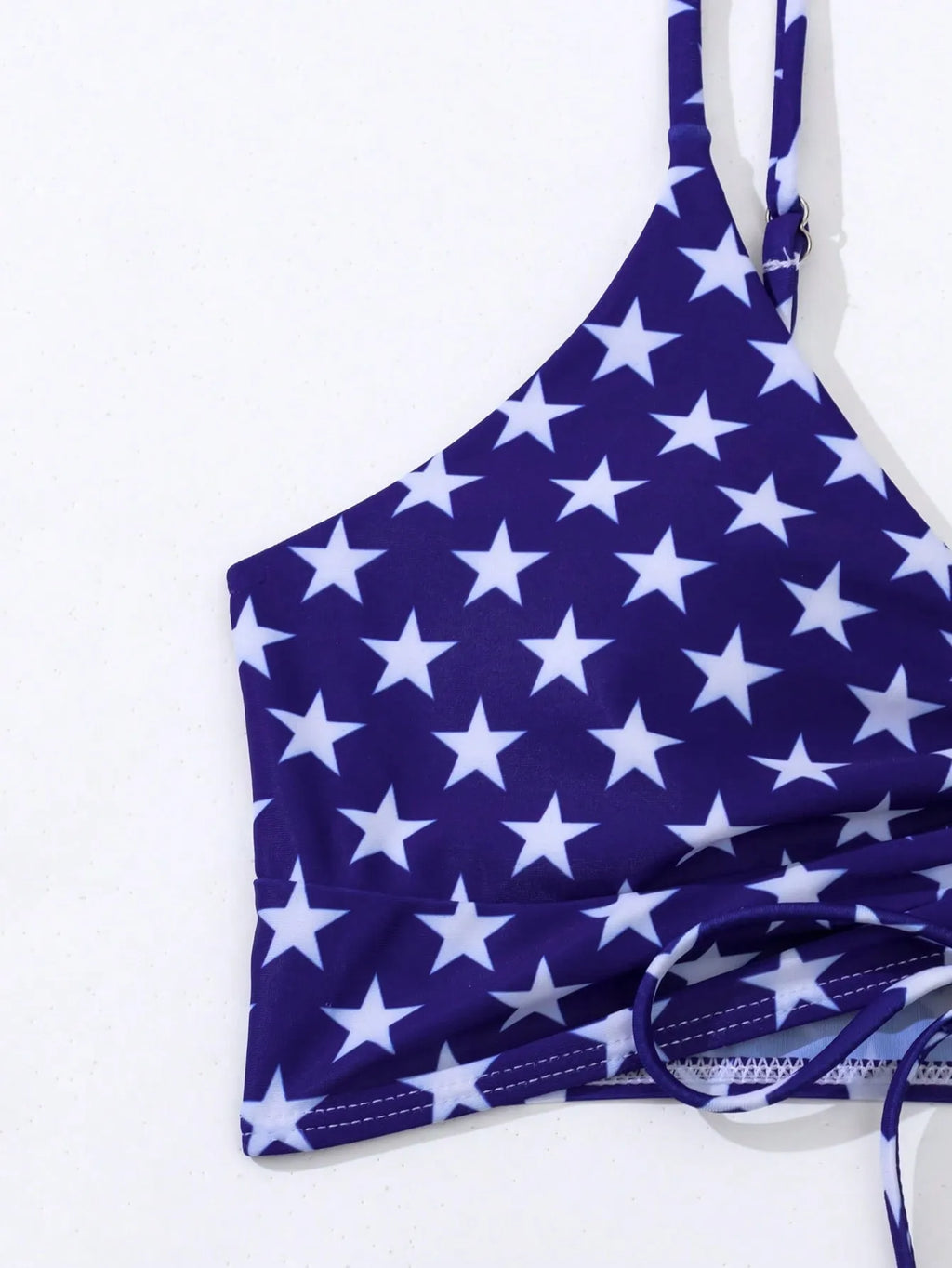 Women's high waist boxer swimsuit with drawstring in red, white, and blue Stars and Stripes pattern.