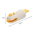 Small yellow rechargeable sealing machine with animal jacquard pattern and charging cable.