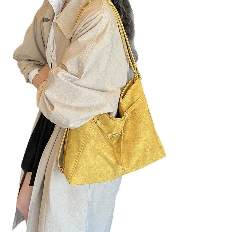 Women's PU suede backpack 28x37x13cm in black, medium-soft texture for commuting and leisure