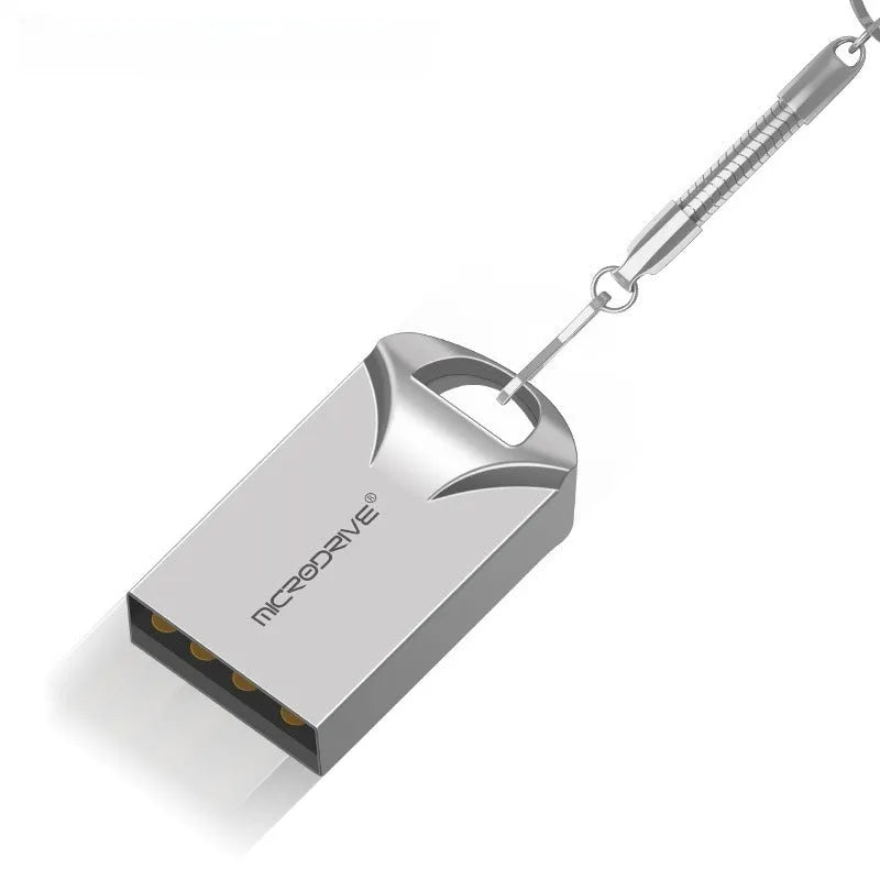 Mini black and silver metal USB flash drive showing compact size and USB connector.