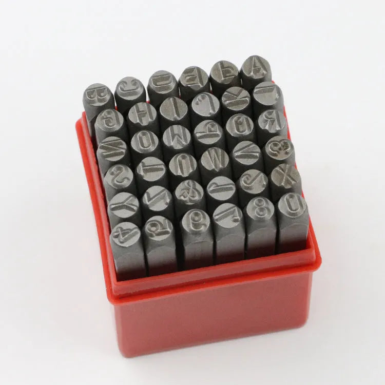 36PCS numbers and letters steel seal set in storage box for jewellery printing