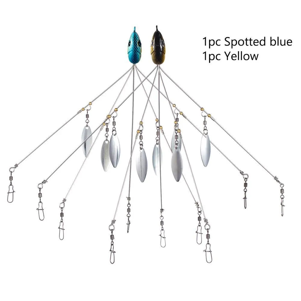 Bassdash umbrella fishing lure rig with 5 swivels and rotating metal sequins in green colour