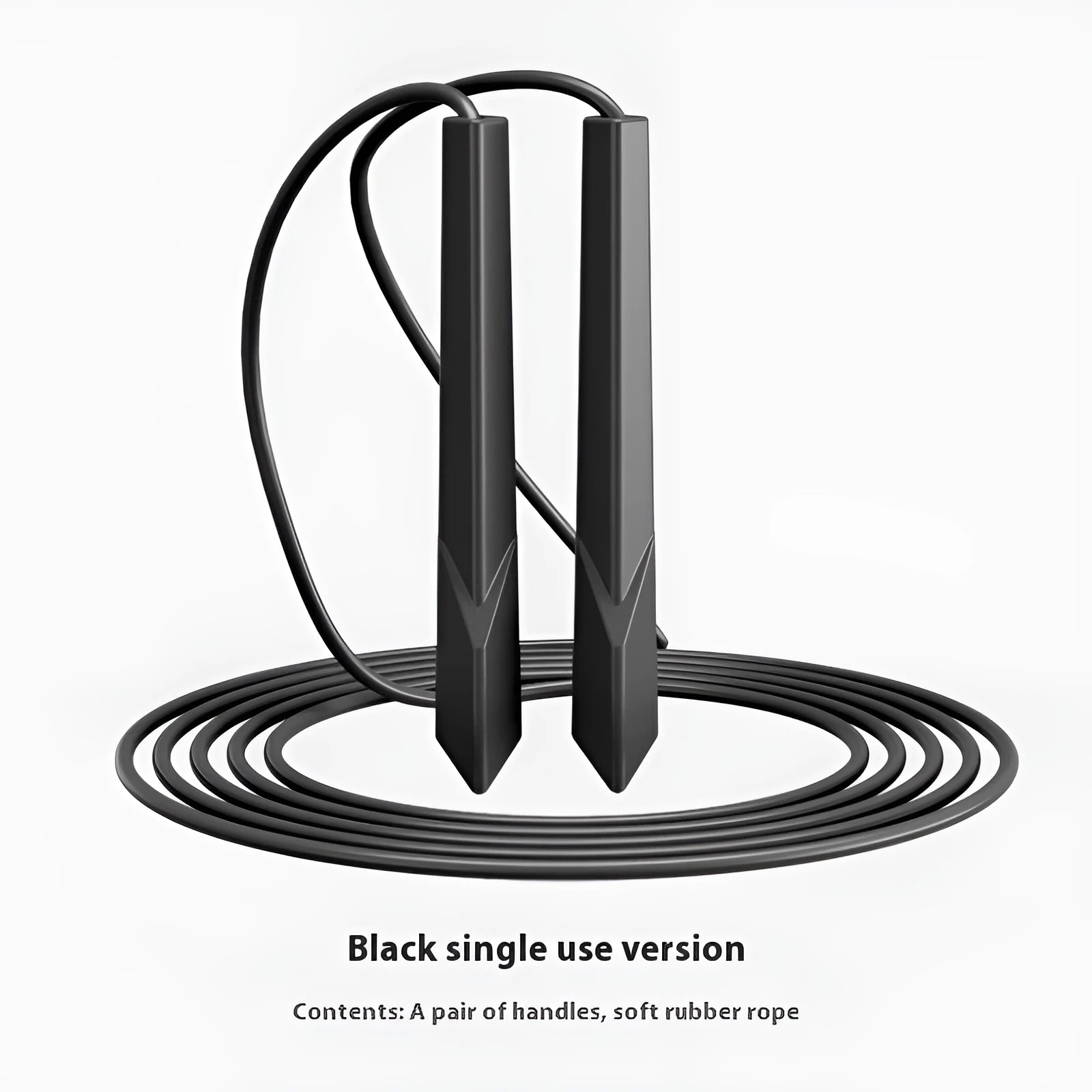 Plastic handle fitness skipping rope in blue colour, showing 2.8m PVC rope coiled next to handles.