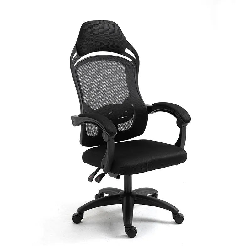 Black ergonomic computer gaming chair with adjustable height and reclining backrest