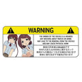 Set of eight colourful, funny comic car warning stickers made from PVC, each measuring 13cm.