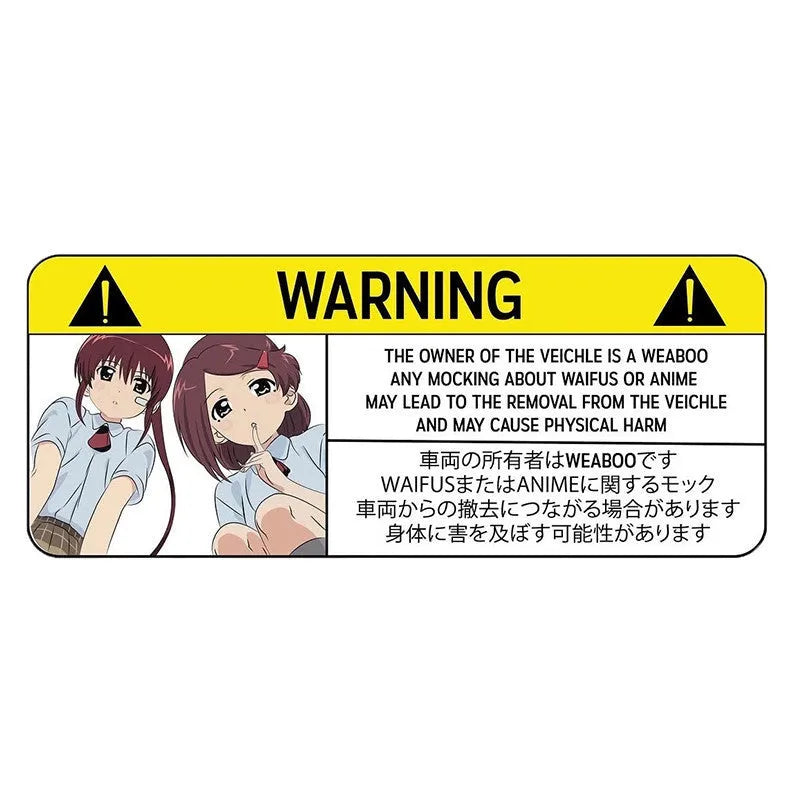 Set of eight colourful, funny comic car warning stickers made from PVC, each measuring 13cm.