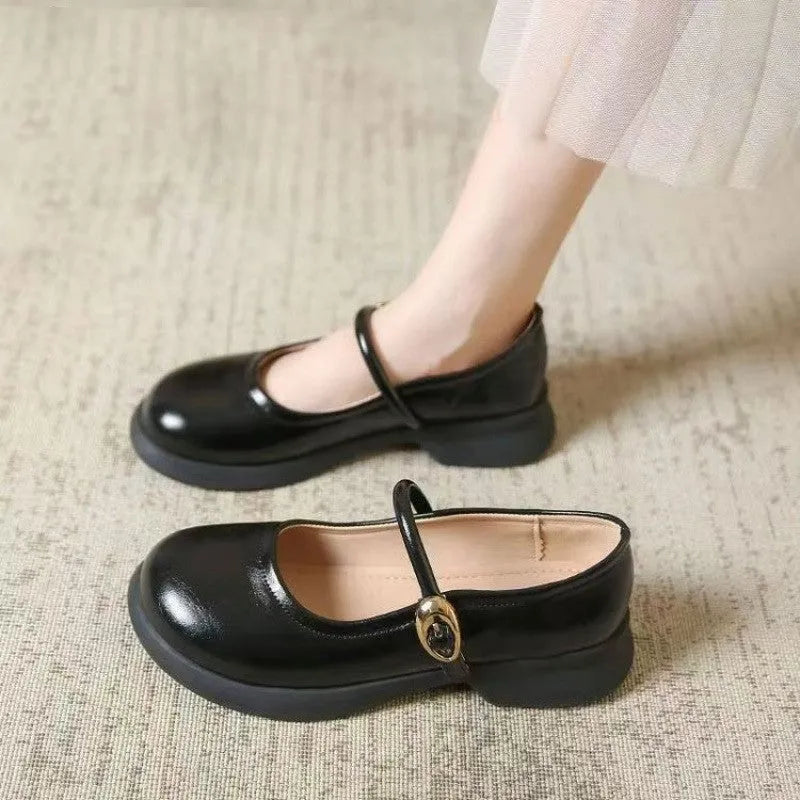 Flat fairy style cheongsam leather shoes with skull pattern and wedge heel in black, white, or light brown
