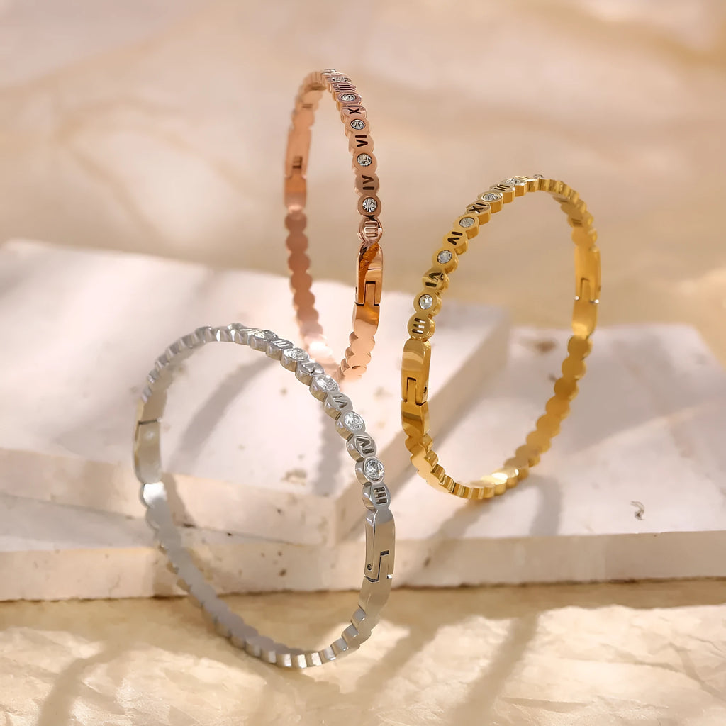 Titanium steel Korean style number bracelet in electroplated metallic finish
