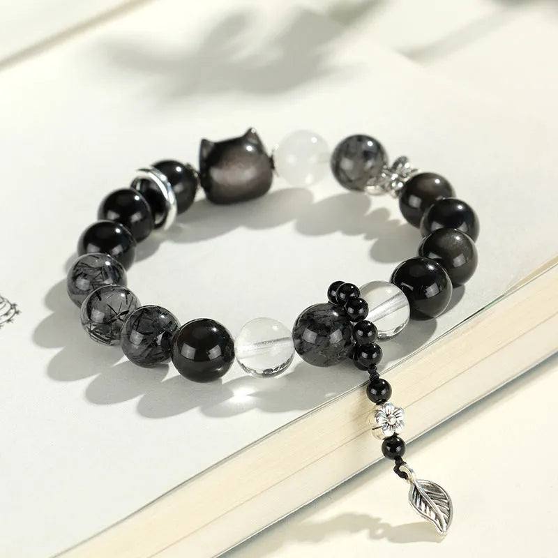 Silver stone fox crystal beaded bracelet with electroplated finish and mixed crystal colours