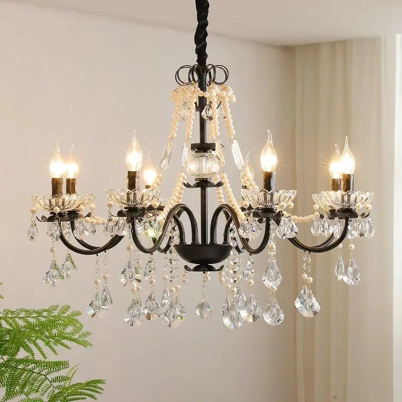 Black iron crystal chandelier with 8 heads for living room ceiling light