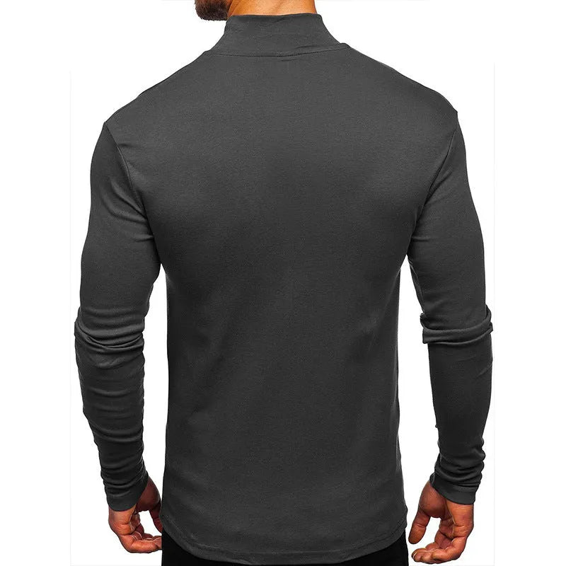 Men's autumn winter Dralon polyester high-neck long-sleeve pullover in solid colour, slim fit, US sizes S-2XL