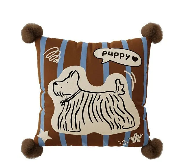 Blue cartoon animal printed sofa cushion pillow on a grey sofa