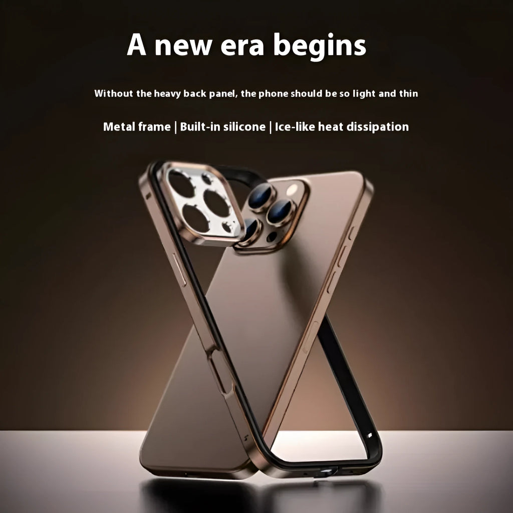 Hollow-out metal phone case for iPhone 15 Pro Max with lens film in black