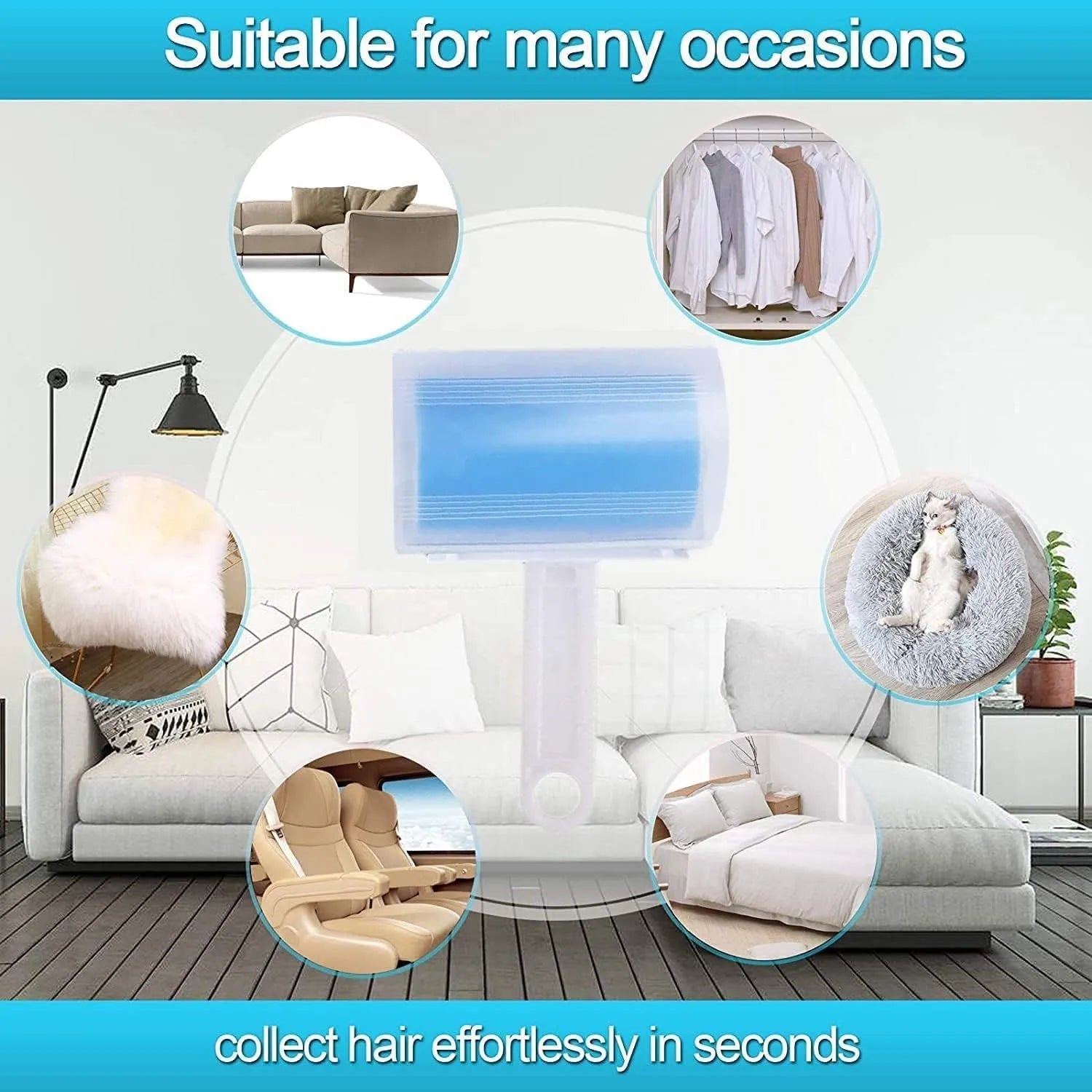 Reusable washable lint roller with protective cover for pet hair removal on fabrics