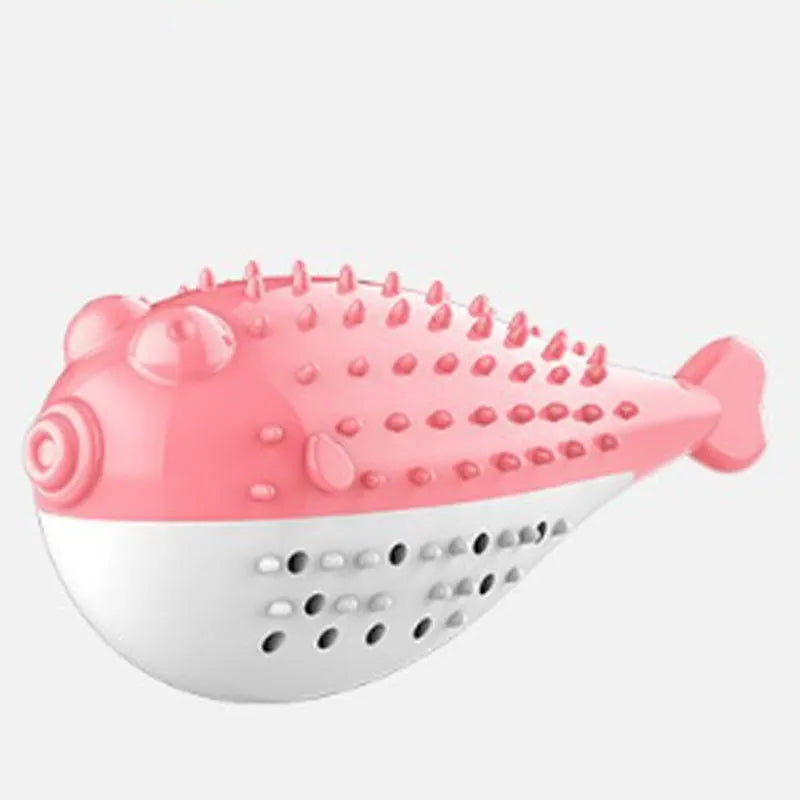 Silicone cat chew toy fish design with toothbrush cleaning function in blue, green, pink, or yellow colour