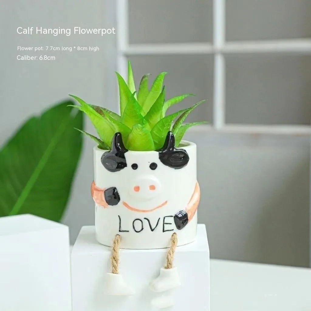 Ceramic hanging foot flowerpot for succulent plants in cartoon style with multiple colour options