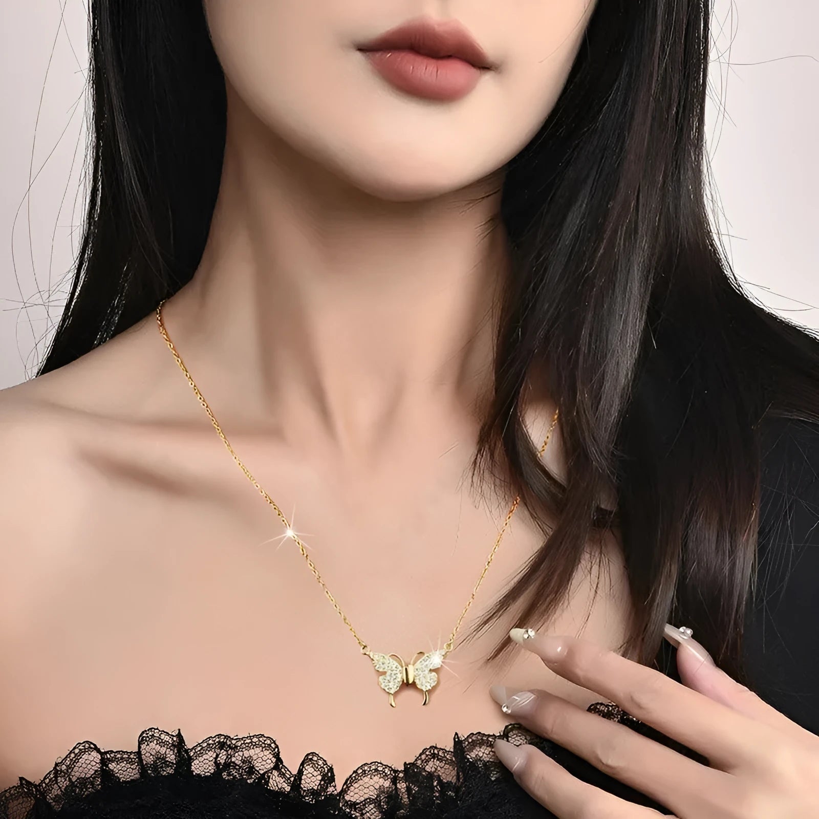 Titanium steel clavicle necklace with magnetic butterfly clasp in gold or silver finish