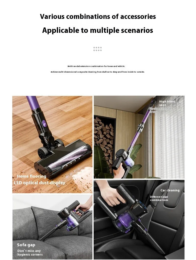 Brushless large suction foldable handheld vacuum cleaner 250W black and purple standard