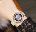 Women's waterproof fashion watch with round 32mm dial, mineral glass, and PU case in multiple colour options