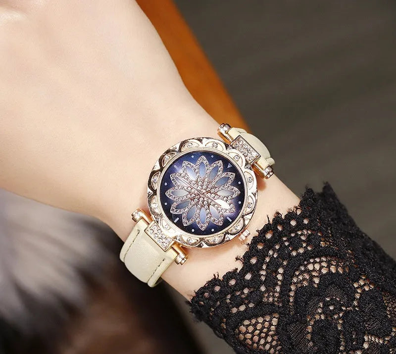 Women's waterproof fashion watch with round 32mm dial, mineral glass, and PU case in multiple colour options