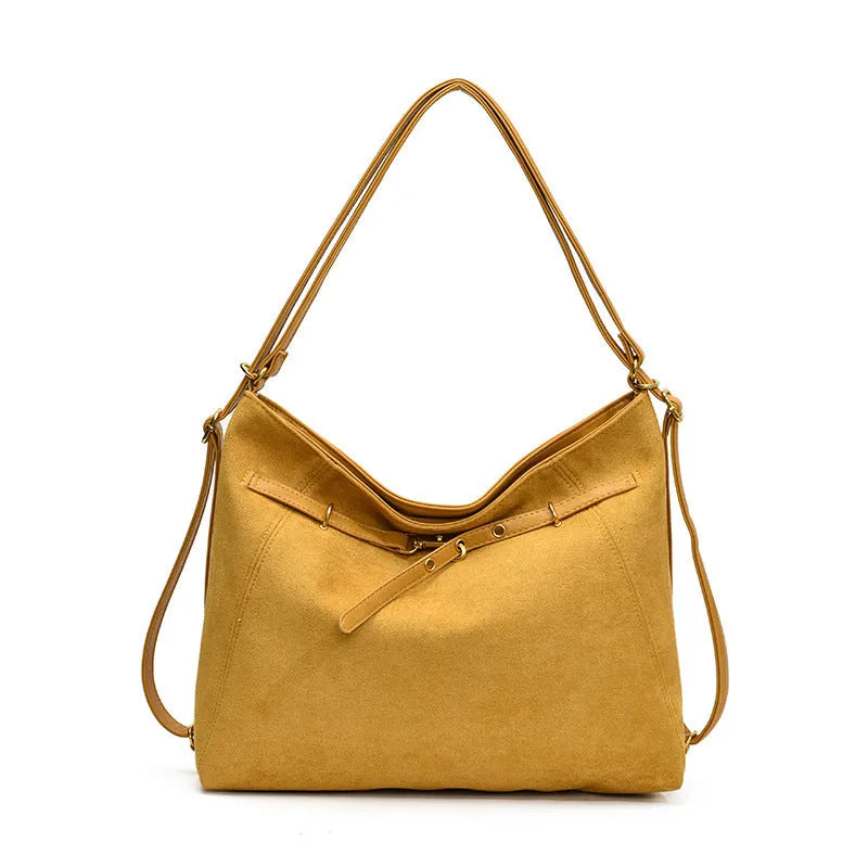 Women's PU suede backpack 28x37x13cm in black, medium-soft texture for commuting and leisure