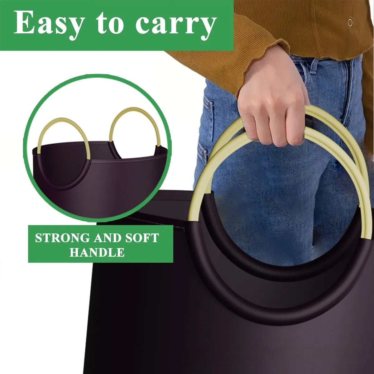 Round portable plastic waste bin with measurements of 38cm wide by 72cm high.