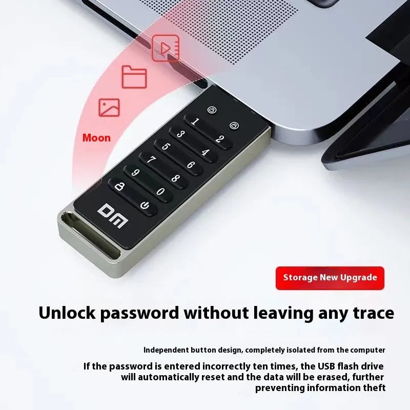 Metal fingerprint encrypted USB flash drive with 64GB capacity and USB 3.0 interface