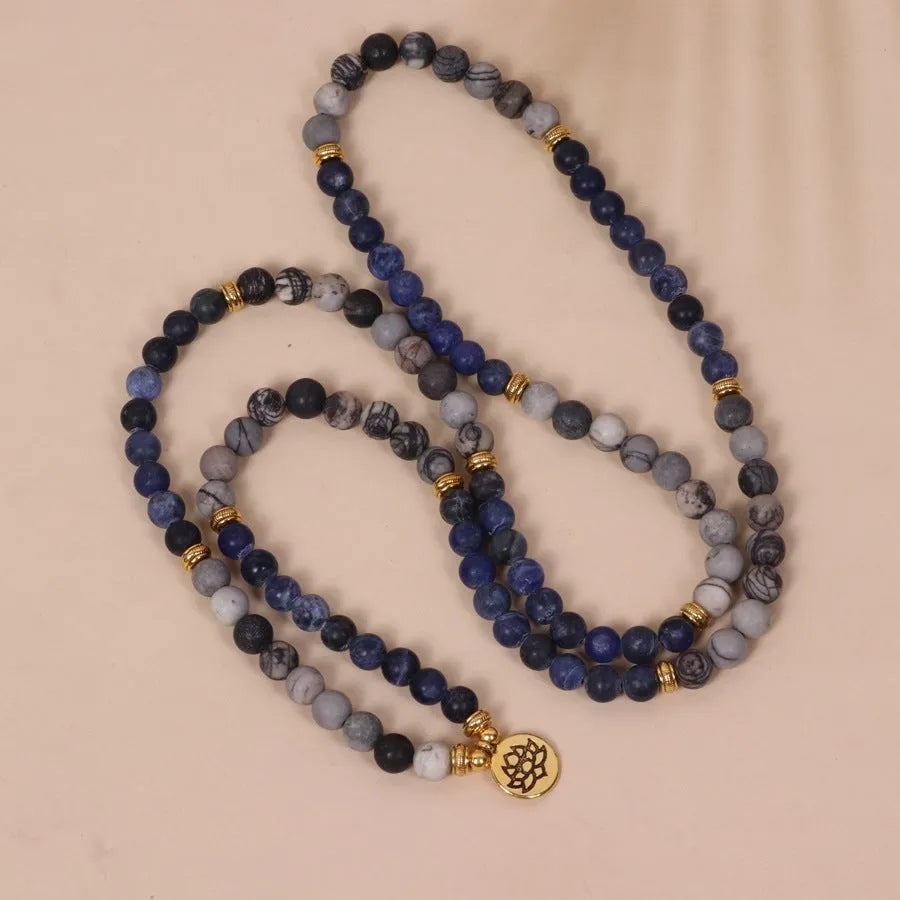 Blue patterned network stone multi-layer bracelet with alloy construction and fresh sweet natural style