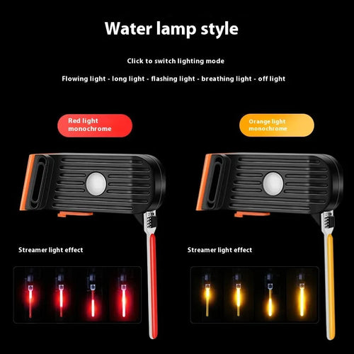USB rechargeable bicycle taillight with flowing red light mode and creative shape