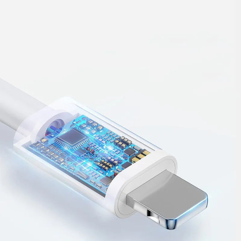 Grey Apple Lightning to USB-A charging cable shown at full length on a white background.