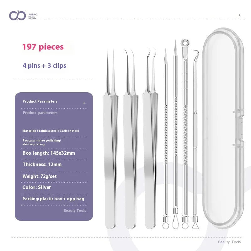 4-piece metal acne needle set with ultra fine pointed tips for professional skincare extraction