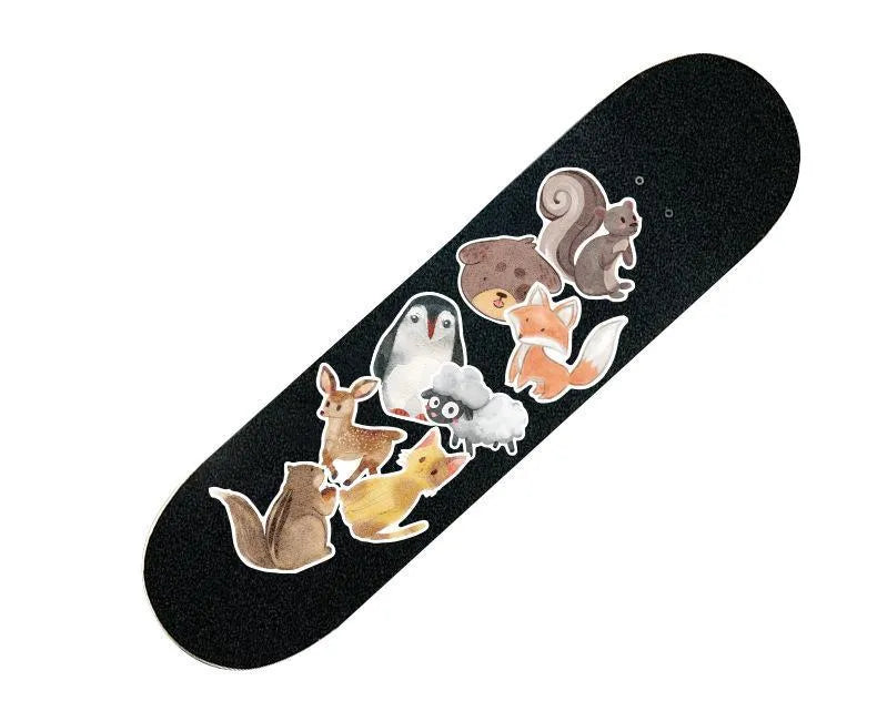 Set of 36 large retro-themed beach and surfing stickers with sizes from 6cm to 10cm on a matte PVC background.