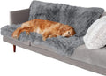 Plush waterproof double layer thickening dog cushion in dark grey colour showing size comparison